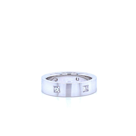 "DBAND01602" White Gold and Princess Cut Diamond Dot Style Classic Wedding Band