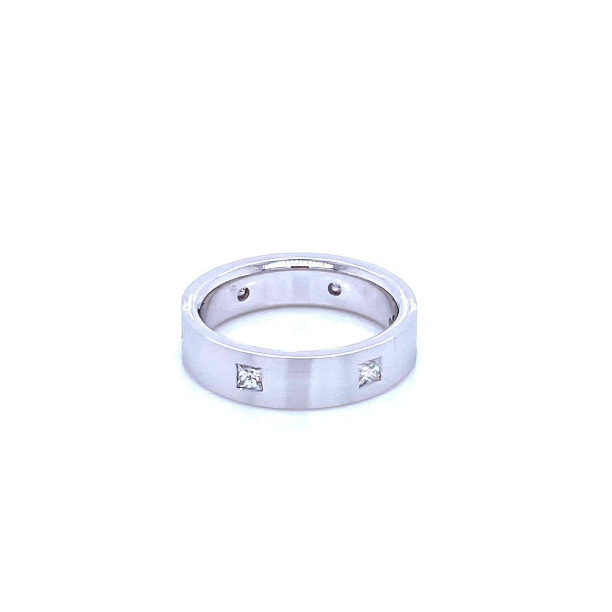 "DBAND01602" White Gold and Princess Cut Diamond Dot Style Classic Wedding Band