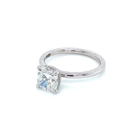 "ENGR03418" Cushion Shaped Diamond Hidden Halo Engagement Ring In Platinum