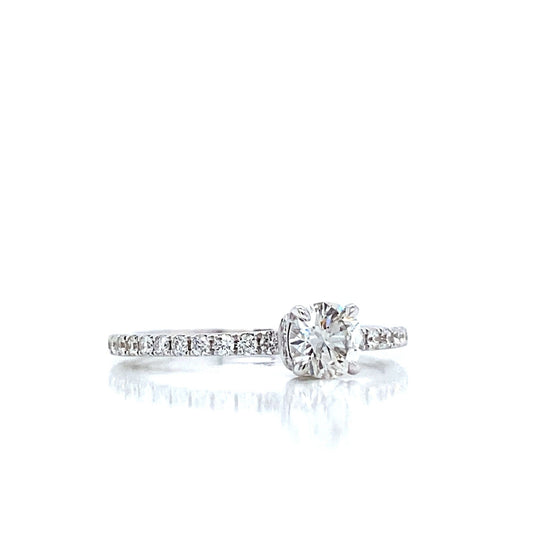 "ENGR03232" 0.73 Carat Round Diamond with Hidden Halo Pavé Style Engagement Ring in 18K White Gold