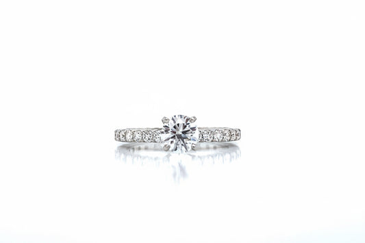 "ENGR01601" 1.38 Carat Round Diamond Classic Style Engagement Ring with Diamond Band in Platinum Copy Silver