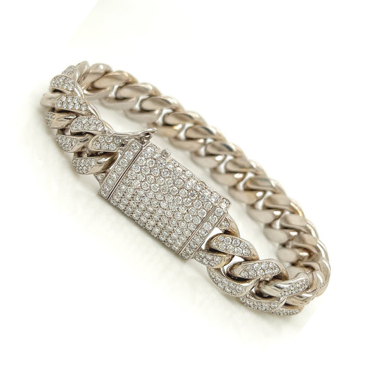 11.5 Carat Unisex 14K White Gold Iced Out Cuban Link Diamond Bracelet, 114g 8"