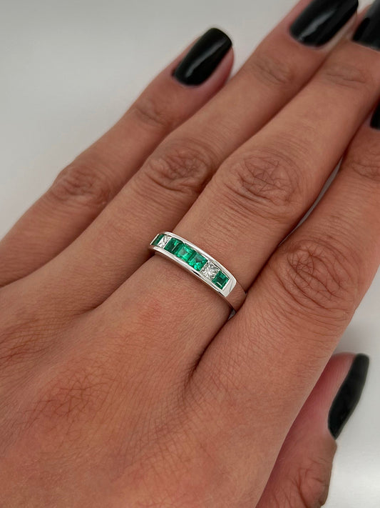 0.55Carat Diamond and Emerald Ladies Wedding Band
