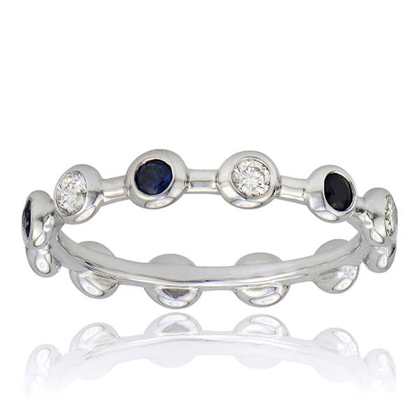 "DBAND01654" Diamond And Sapphire Stackable Band In 18k White Gold