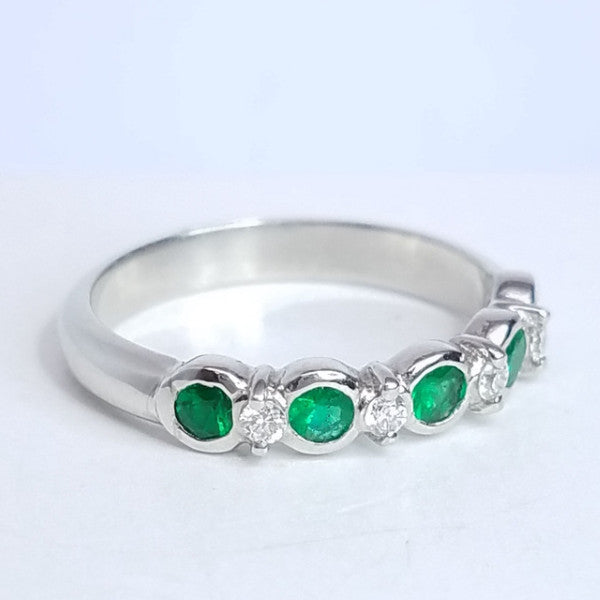 "DBAND01848" Green Emerald & Diamond Band Stackable Ring
