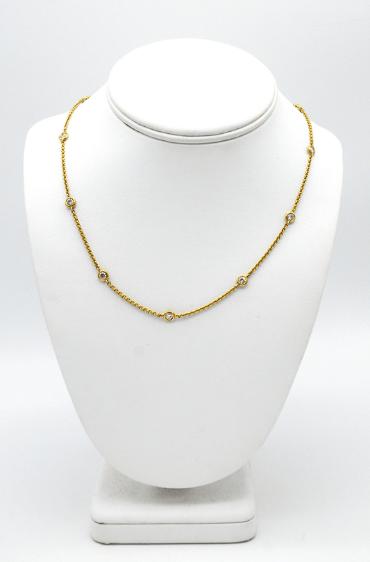 NECK01089 24" Bezel Set Diamond Chain Yellow gold