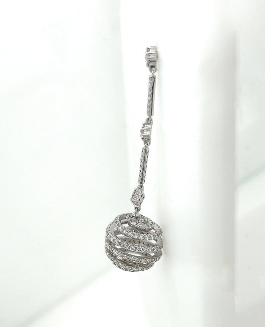 3.92 Carat Round Spiral Dangle Earrings in 18K White Gold