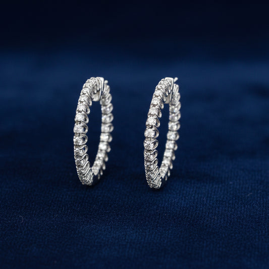 2.26 Carat Round Hoop Diamond Earrings in 14K White Gold