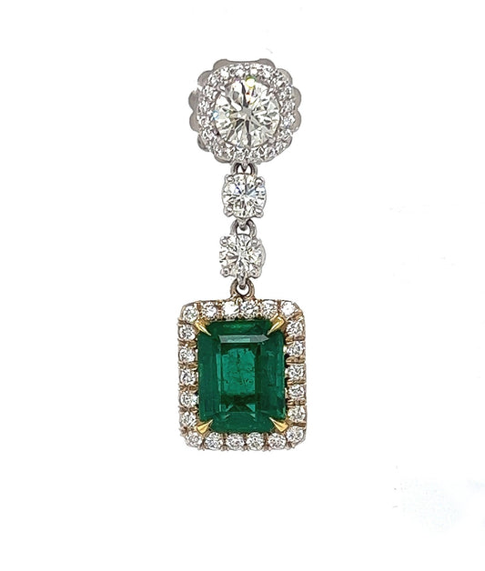 8.47 Total Carat Emerald and Diamond Drop Earrings in 18K White Gold