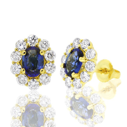 "EARR01233" Sapphire and Diamond Stud Earrings in 18K Yellow Gold