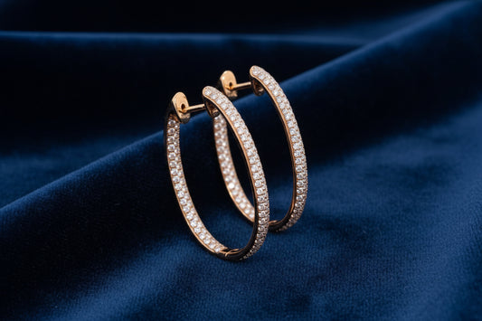 1.84 Carat Oval Hoop Diamond Earrings in 18K Rose Gold