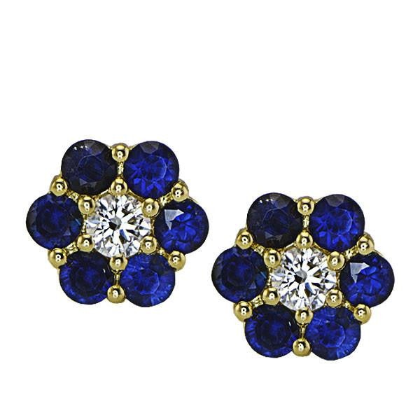 "EARR03350" Blue Sapphire Flower Motif Diamond Earrings
