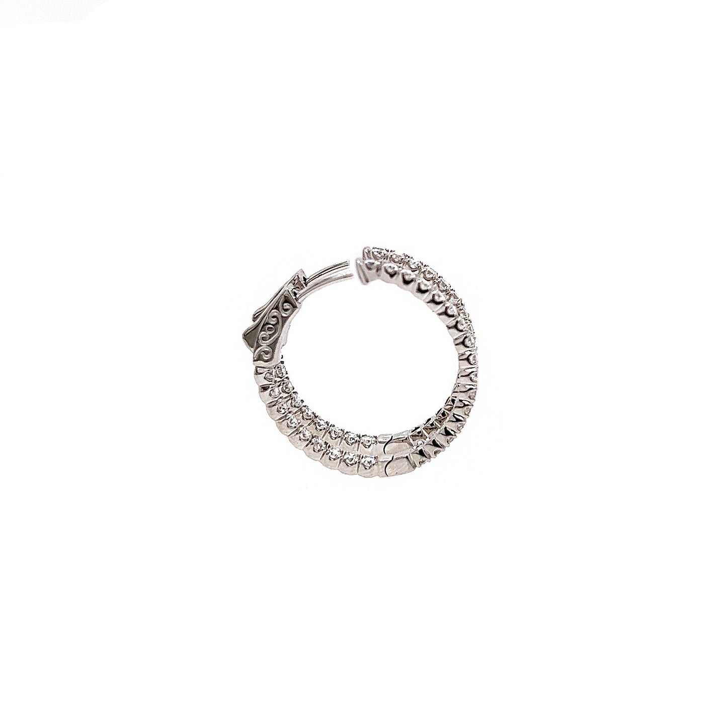 1.30 Carat Ladies Pave-Set Hoop Earrings in White Gold