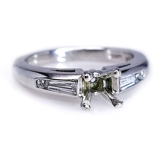 "ENGR02420" Classic Platinum Diamond Engagement Ring Setting With Channel Set Baguettes