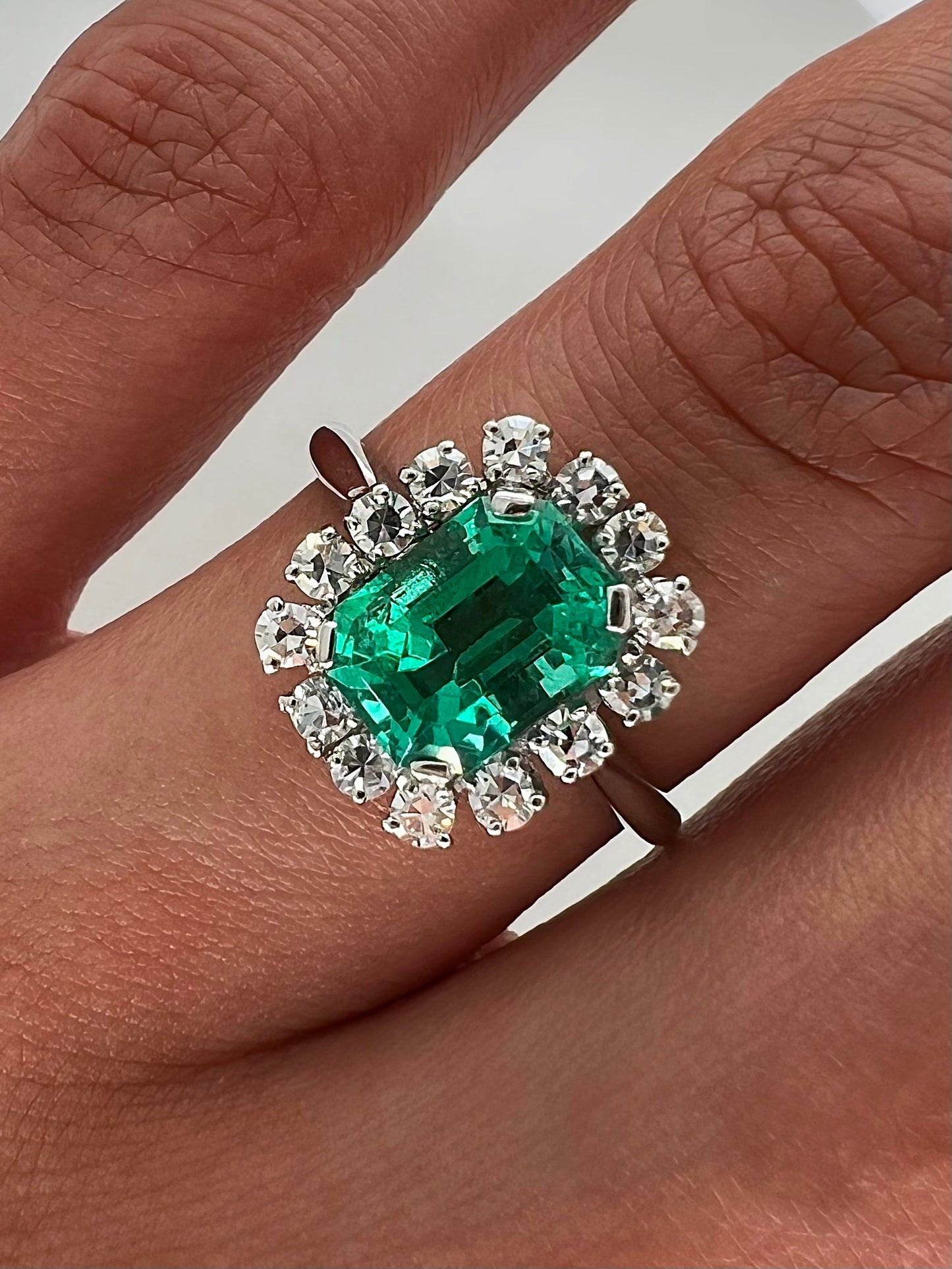 2.19 Total Carat Green Emerald and Diamond Engagement Ring GIA