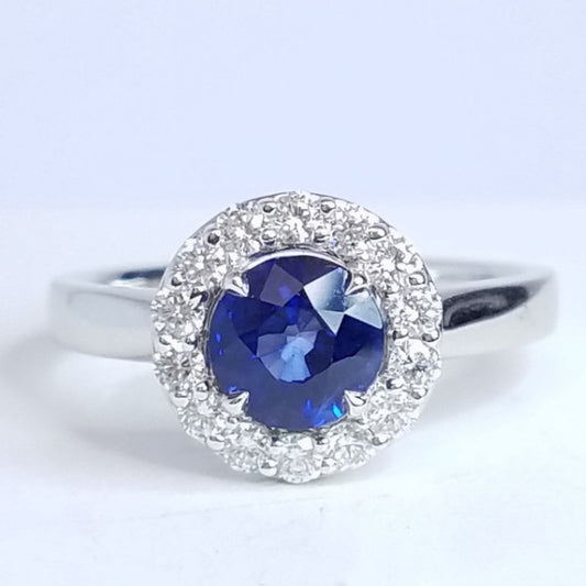 "ENGR02993" Blue Sapphire Diamond Halo Ring