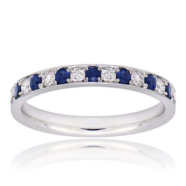"ETNBD01718" Diamond And Blue Sapphire Eternity Band In 18k White Gold