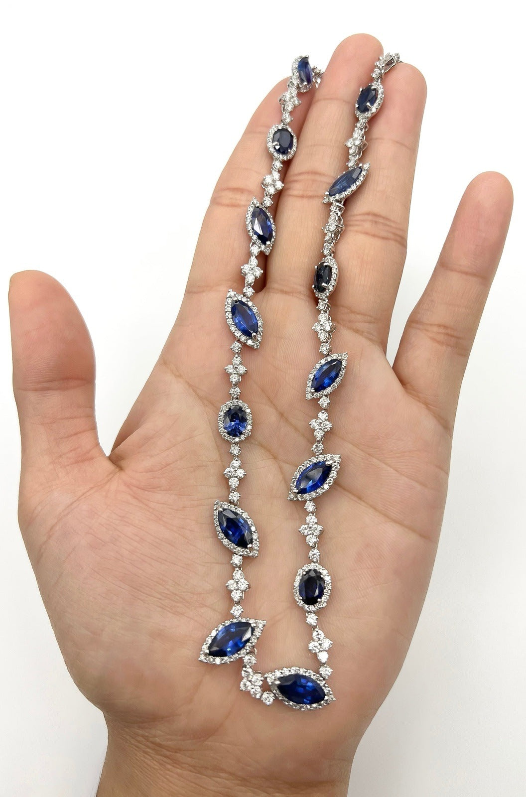 28.30 Total Carat Fancy Sapphire and Diamond, White Gold Necklace