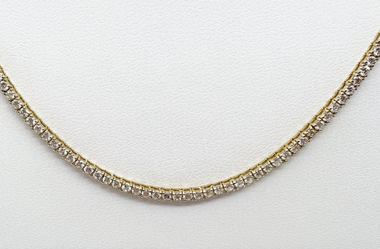 4.17 Carat Diamond Tennis Necklace with Round Diamonds in Yellow Gold Chain