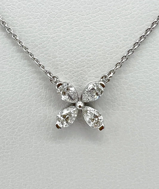 0.43 Carat Flower Shape Diamond Pendant Necklace in 18K White Gold