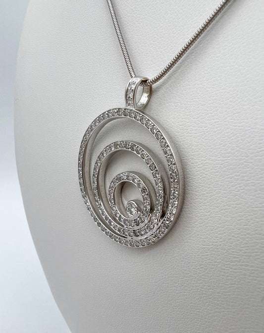 2.35 Carat Round Triple Circle Diamond Pendant Necklace