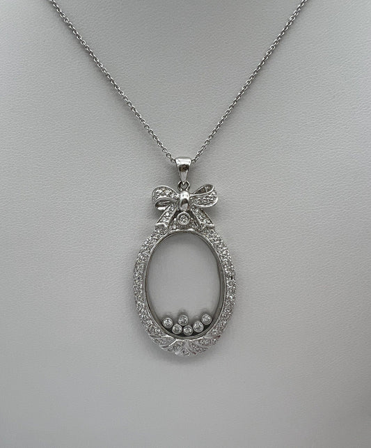 1.10 Carat Floating Diamond Oval Pendant in 14K White Gold