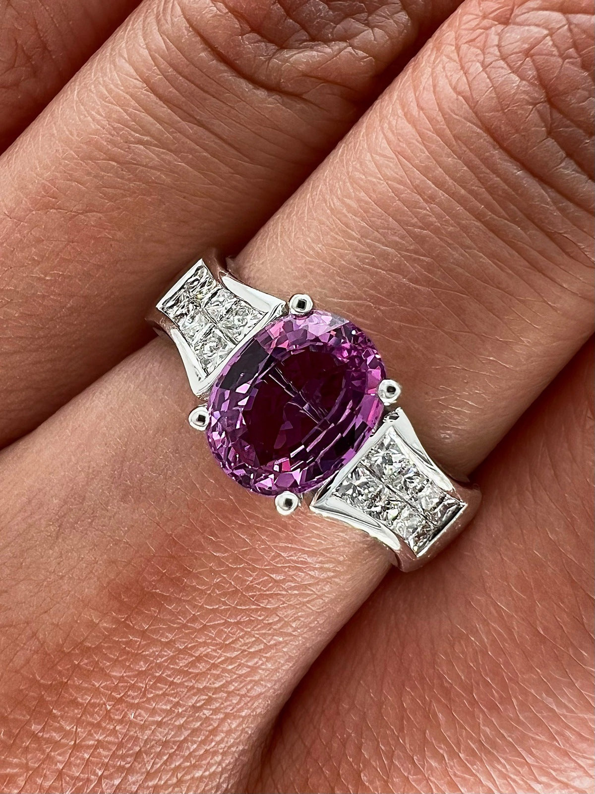 2.33 Total Carat Pink Sapphire Diamond Ladies Ring