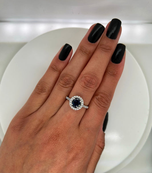 2.03 Total Carat Sapphire Diamond Halo Ladies Ring