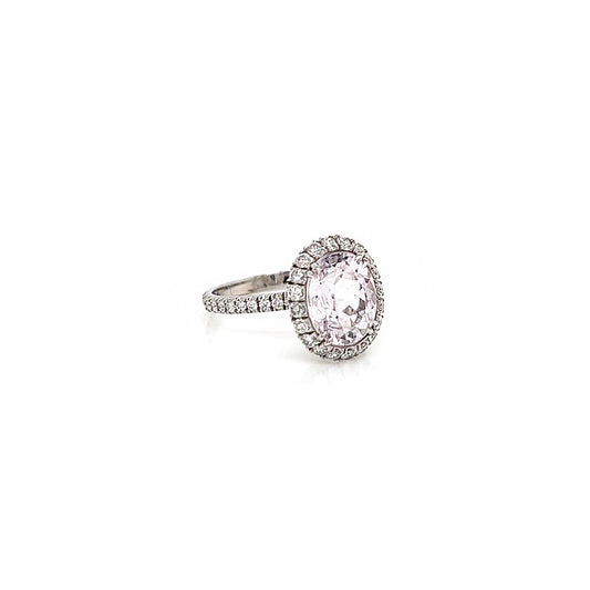 3.55 Total Carat Kunzite and Diamond Halo Pave-Set Ladies Ring