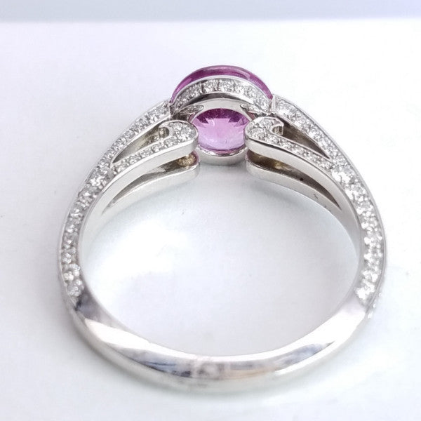 "LADRG01388" Pink Sapphire Handmade Pave Diamond Ring