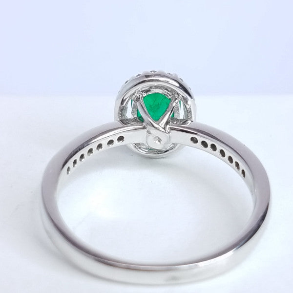 0.74 Total Carat Sweet Emerald & Diamond Halo Ring