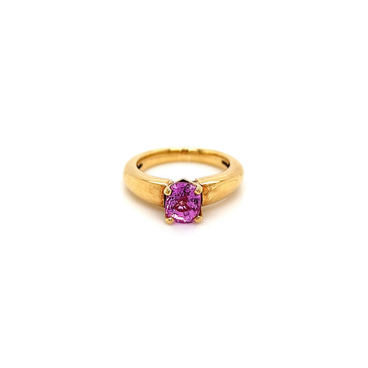 1.90 Carat Oval Pink Sapphire Solitaire Ladies Ring in Yellow Gold Band