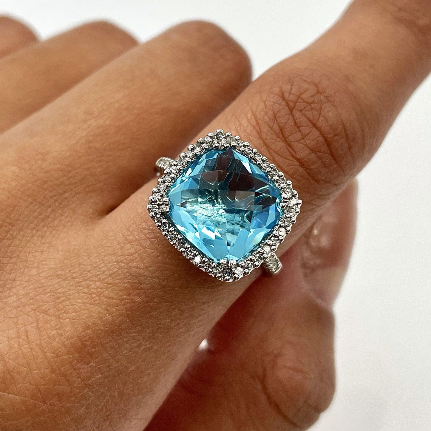 7.49 TOTAL CARAT BLUE TOPAZ AND DIAMOND LADIES RING