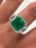 4.46 Total Carat Emerald and Diamond Halo Ladies Ring. GIA Certified.