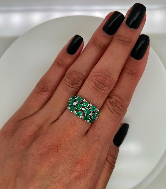2.74 Total Carat Green Emerald and Diamond Ladies Ring