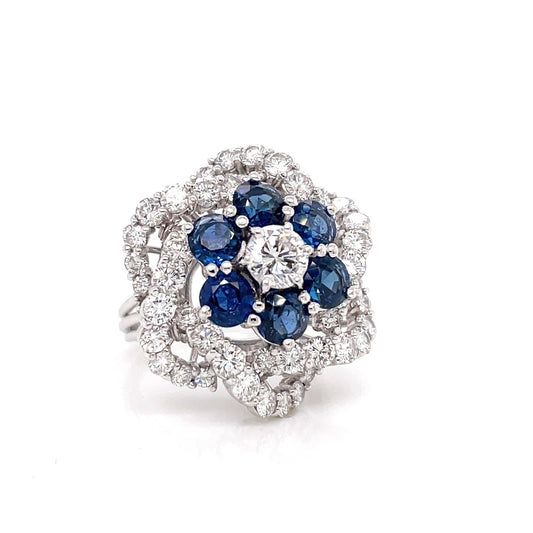 6.41 total Carat Sapphire Diamond Flower Motif Ladies Vintage Ring