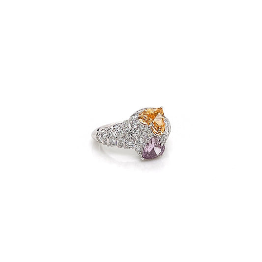 3.20 Total Carat Fancy Purple & Yellow Diamond Ladies Engagement Ring GIA