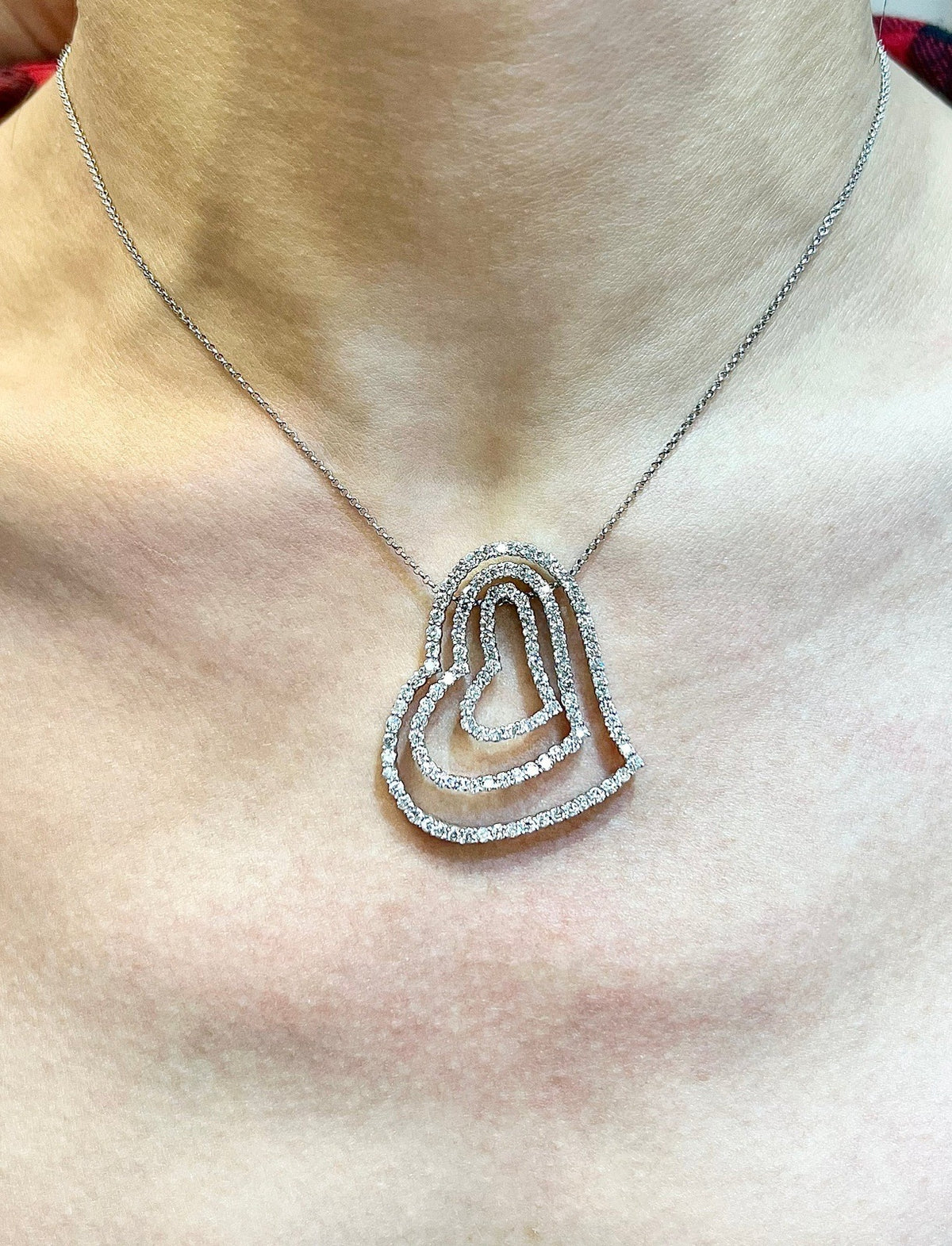 2.50 Carat Triple Heart Diamond Pendant in 14K White Gold