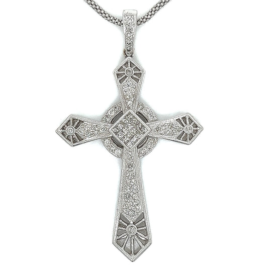 1.0 Carat Mixed Cut Holy Cross Diamond Pendant Necklace