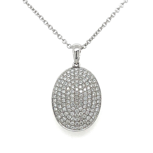 0.75 Carat Pave Set Oval Diamond Necklace in 14K White Gold