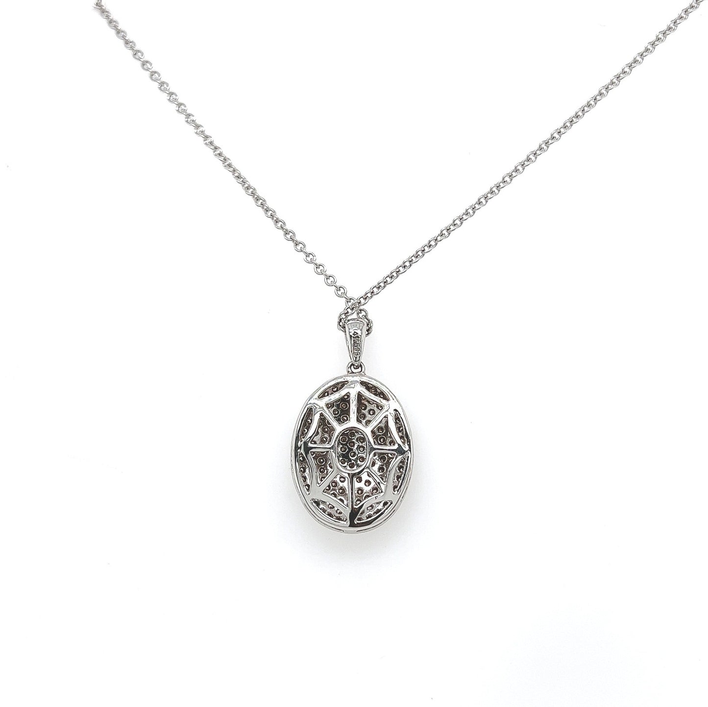 0.75 Carat Pave Set Oval Diamond Necklace in 14K White Gold