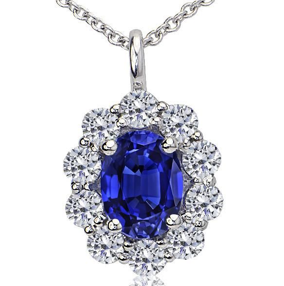 "PEND01572" Sapphire Diamond Pendant On A Chain