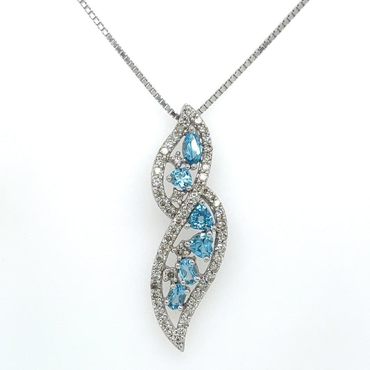 1.50Carat Blue Topaz and Diamond Twist Necklace in 14K White Gold