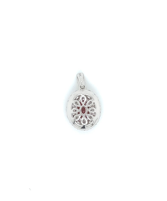 1.28 Total Carat Oval Ruby and Diamond Pendant in 18K White Gold