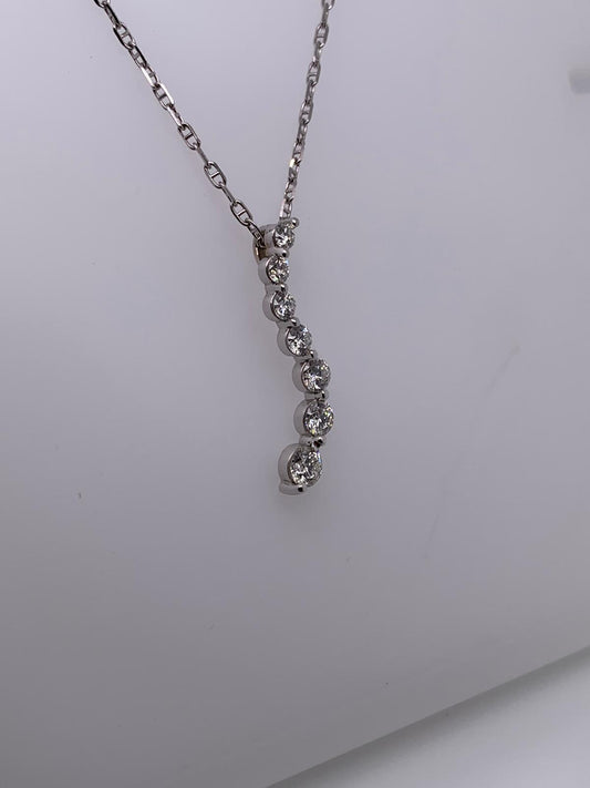 "PEND01231" 18K White Gold Seven Diamond Wave Pendant