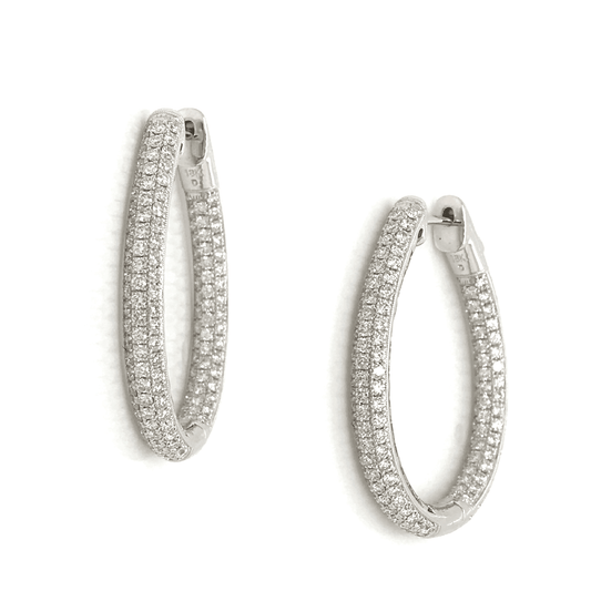 Dramatic Oval Shaped Diamond Micropavé Hoop Earrings with Lever Closure