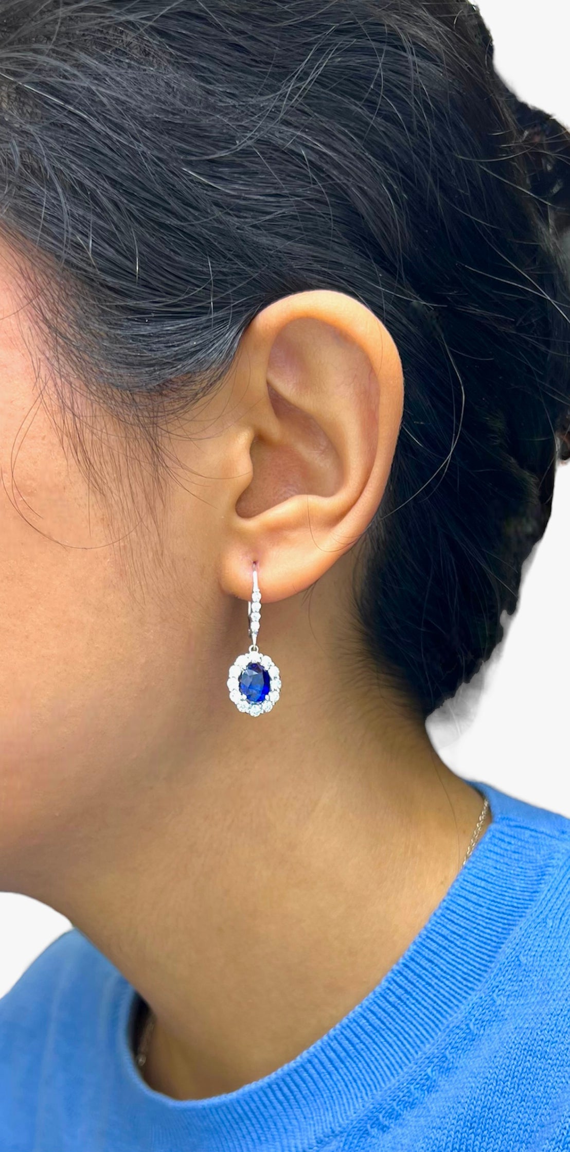 5.11 Total Carat Diamond and Sapphire Dangle Earrings in 18K White Gold