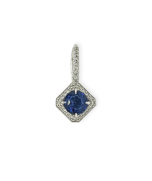 1.65 Total Carat Sapphire and Diamond Drop Earrings - 18K White Gold