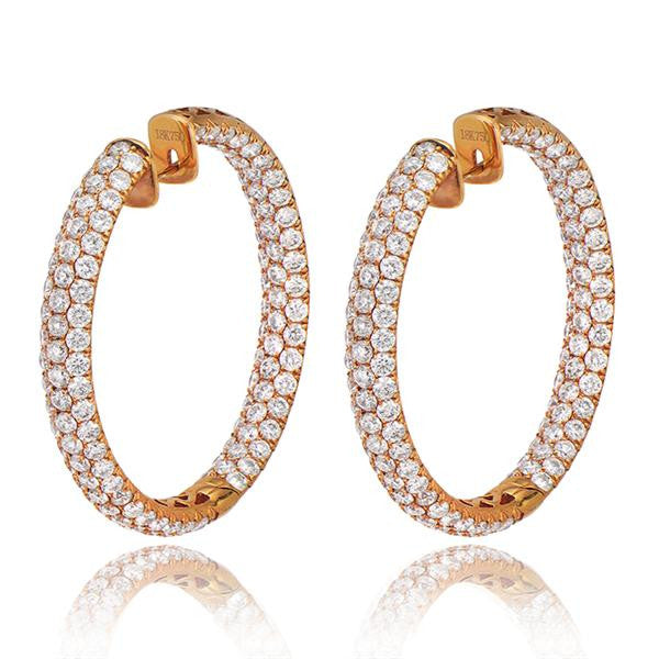 Round Diamond Pave Hoop Earrings In 18k Rose Gold