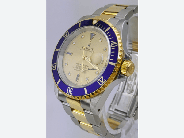 Rolex Submariner/2 Tone /Gold Face/Blue Bezel/16613 – SEA Wave Diamonds